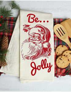 Flour Sack Kitchen Towel |Santa Be Jolly Christmas | 28 x 28