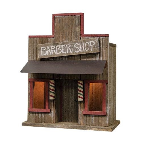 Wood Lighted Barber Shop Mantle Or Table Topper